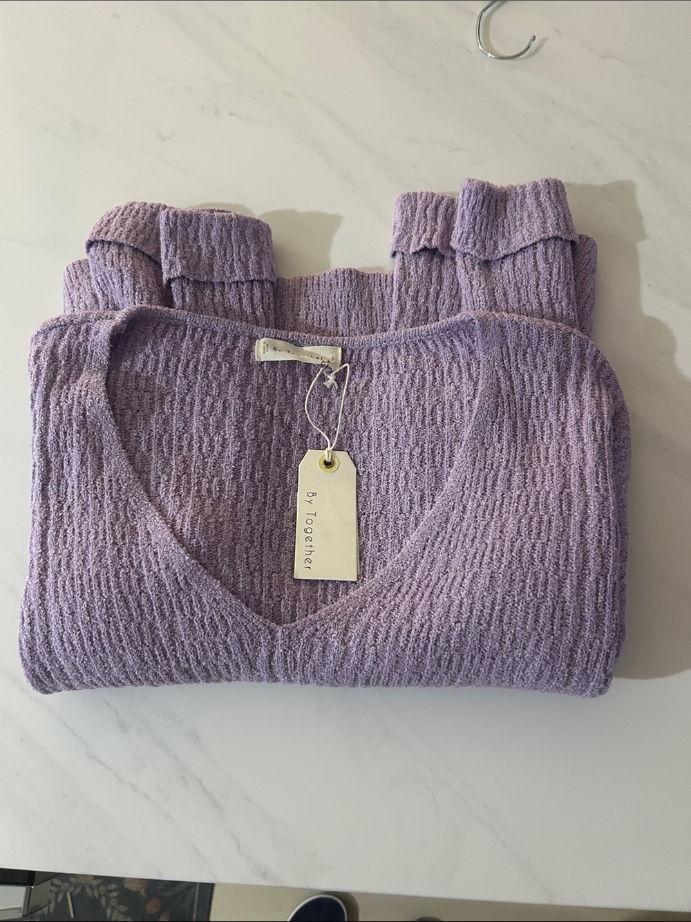 By Together Lilac V-Neck Textured Women's Sweater